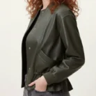 Sofi Drawstring Leather Bomber Jacket - Green side