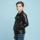 TLAENSON Boys Black Leather Jacket Studded Motorcycle Faux Leather Coat side