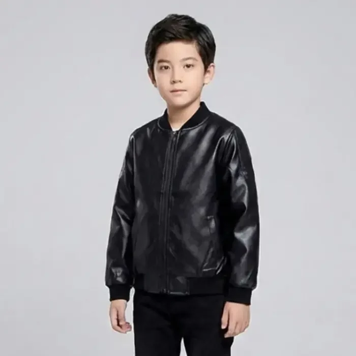 TLAENSON Boys Leather Jackets For Toddler Kids Faux Motorcycle PU Leather Coats front