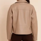 Taupe Faux Leather Oversized Biker Jacket back