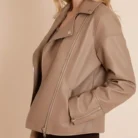 Taupe Faux Leather Oversized Biker Jacket side