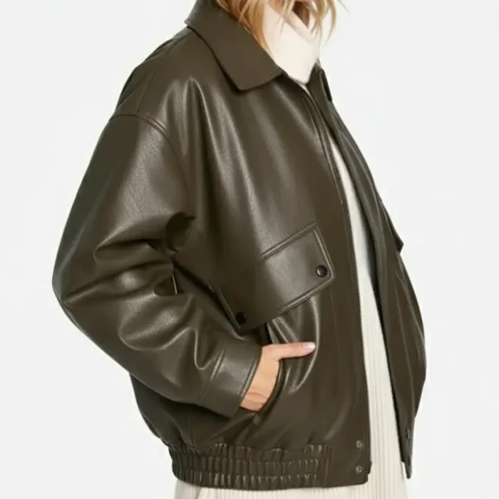 Teddy Lined Faux Leather Oversized Bomber Jacket side