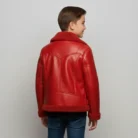 Toddler Red Shearling Aviator Jacket Handmade Faux Fur Lined Moto Coat back