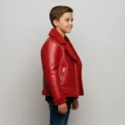 Toddler Red Shearling Aviator Jacket Handmade Faux Fur Lined Moto Coat side
