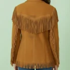 Western Brown Suede Leather Wear Fringe Vintage Coat Jacket for Women Tan Western Fringes Leather Jacket Fringed Coat Festival Clothing Gift back