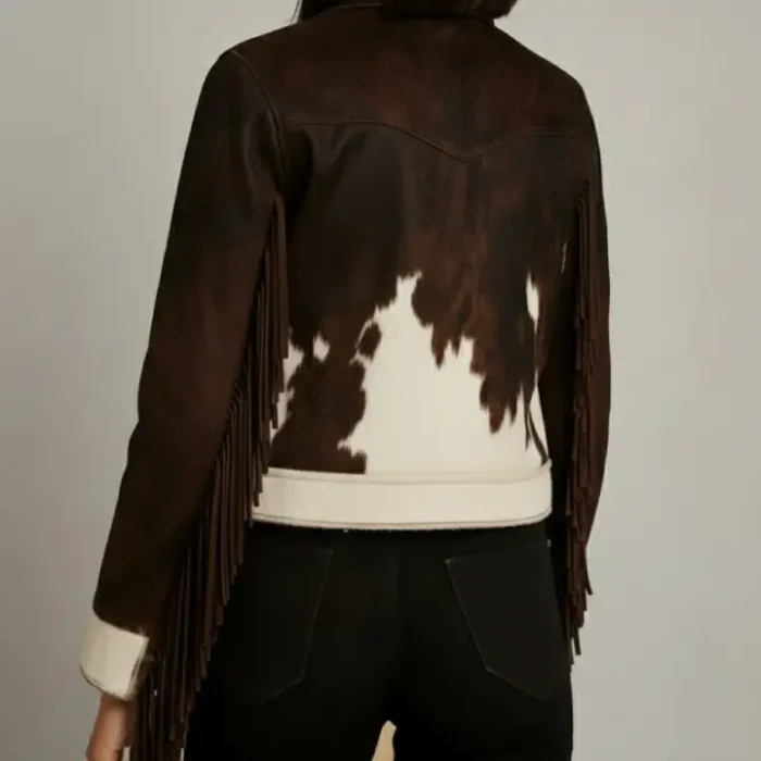 Vintage Cowhide Fringe Leather Jacket for Women - Western Style, Boho Chic, Statement Outerwear, Casual and Trendy Western Fashion back Vintage Cowhide Fringe Leather Jacket for Women - Western Style, Boho Chic, Statement Outerwear, Casual and Trendy Western Fashion back