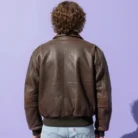 Vintage Distressed Brown Sheep Leather Bomber Jacket Classic Aviator Style back