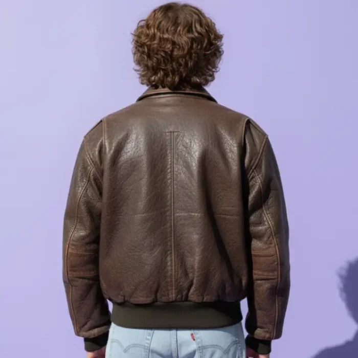 Vintage Distressed Brown Sheep Leather Bomber Jacket Classic Aviator Style back