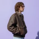 Vintage Distressed Brown Sheep Leather Bomber Jacket Classic Aviator Style side