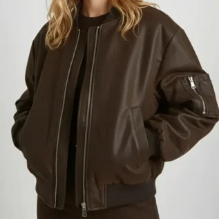 Vintage Look Faux Leather Oversized Bomber Jacket front
