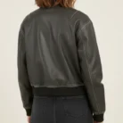 Vintage Look Faux Leather Oversized Cropped Bomber Jacket back