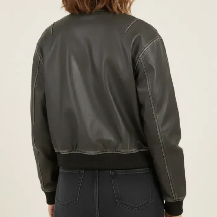 Vintage Look Faux Leather Oversized Cropped Bomber Jacket back Vintage Look Faux Leather Oversized Cropped Bomber Jacket back