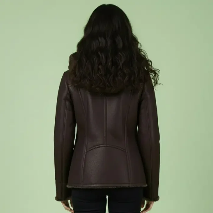 WOMENS HOODED FUR SHEARLING LONG JACKET back