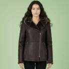 WOMENS HOODED FUR SHEARLING LONG JACKET front