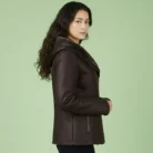 WOMENS HOODED FUR SHEARLING LONG JACKET side