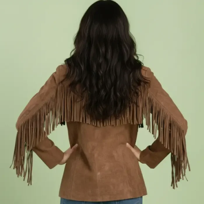 Western Suede Fringe Coat – Women’s Boho Cowgirl Jacket – Handmade Leather Fringe Jacket – Vintage Style Western Wear back