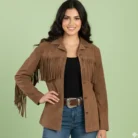 Western Suede Fringe Coat – Women’s Boho Cowgirl Jacket – Handmade Leather Fringe Jacket – Vintage Style Western Wear front