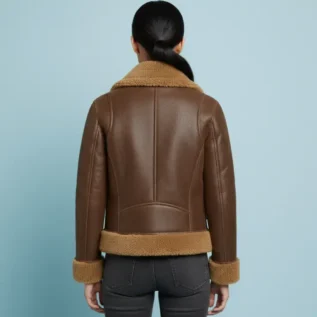 Women B3 Flight Leather Bomber Aviator Jacket back