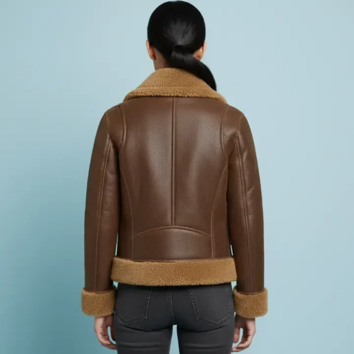 Women B3 Flight Leather Bomber Aviator Jacket back