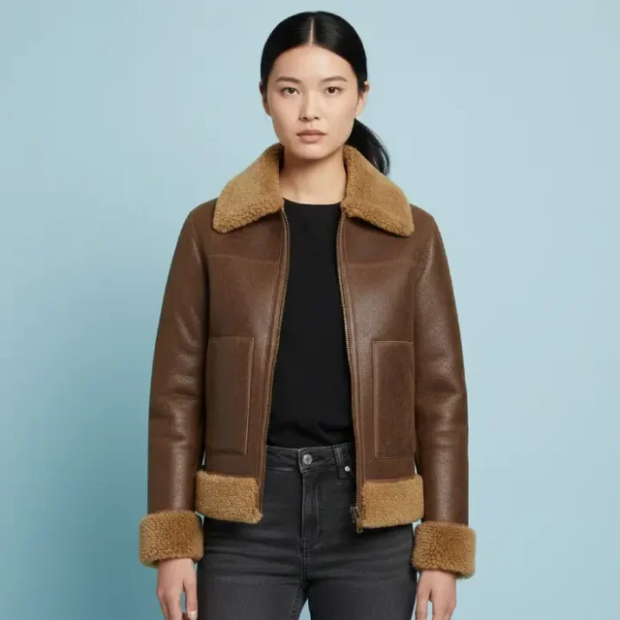 Women B3 Flight Leather Bomber Aviator Jacket front