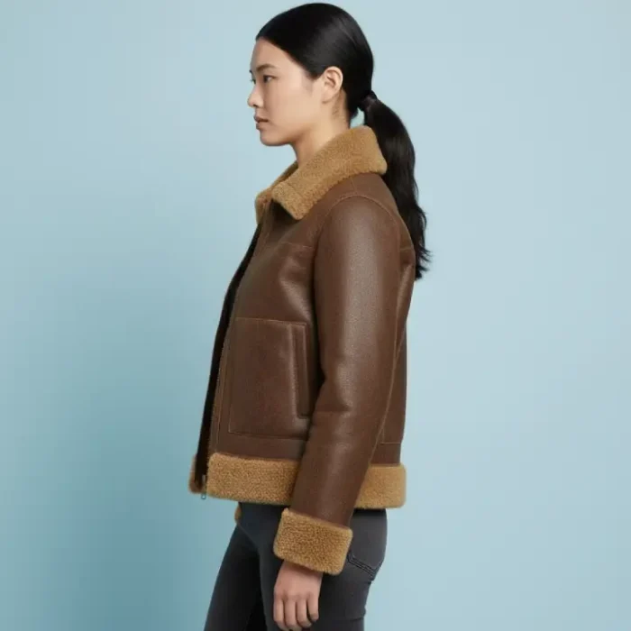 Women B3 Flight Leather Bomber Aviator Jacket side