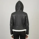 Fiona Black Hooded Shearling Leather Jacket back