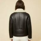 Women Dark Brown RAF Aviator Sheepskin Shearling Leather Jacket back