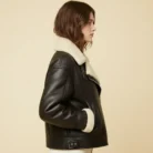 Women Dark Brown RAF Aviator Sheepskin Shearling Leather Jacket side