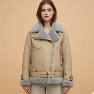 Women RAF Aviator Styled Lambskin Shearling Leather Jacket front