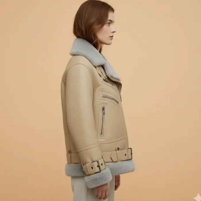 Women RAF Aviator Styled Lambskin Shearling Leather Jacket side