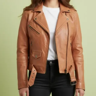 Arizona Brown Leather Motorcycle Jacket front