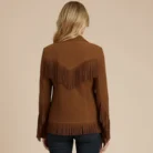 Women Suede Leather Western Style Jacket With Fringe - Brown Suede back