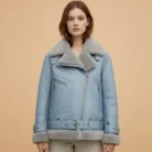 Women Light Blue B3 RAF Aviator Styled Sheepskin Shearling Leather Jacket front