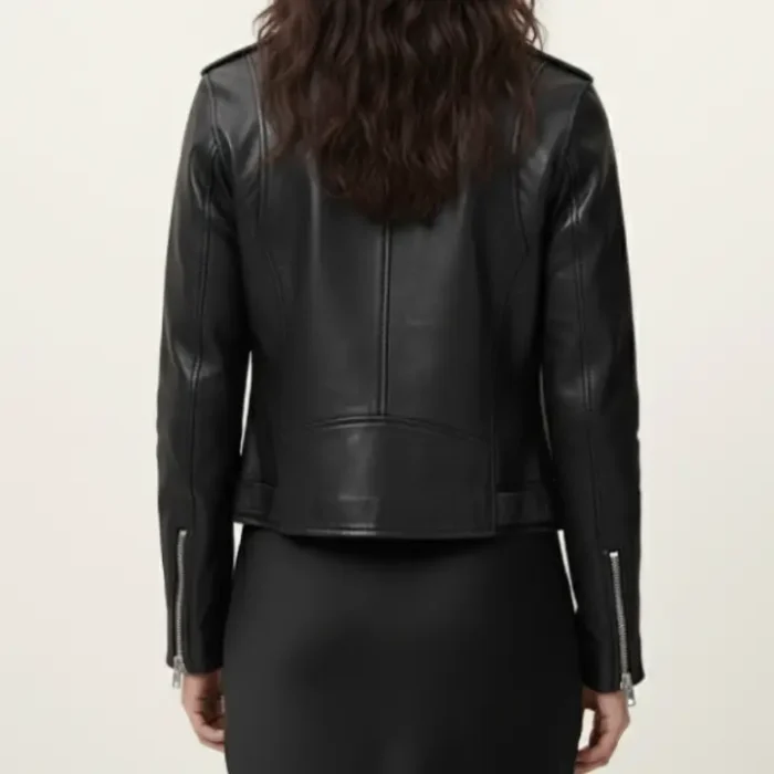 Women's Black Billie Relaxed Fit Leather Biker Jacket back