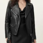 Billie Relaxed Fit Leather Biker Jacket front