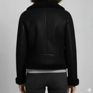 Womens Black Shearling Jacket back