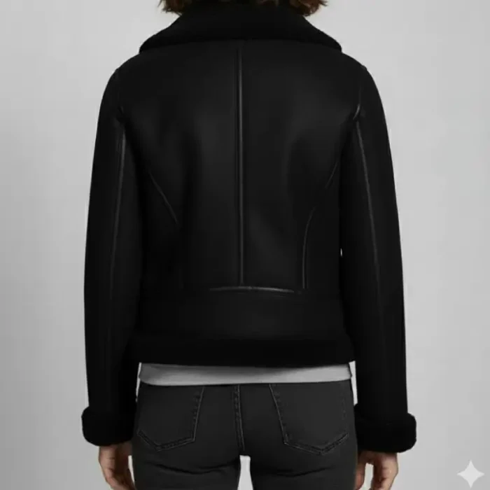 Womens Black Shearling Jacket back