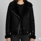Womens Black Shearling Jacket front
