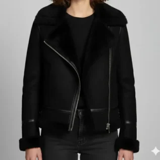 Womens Black Shearling Jacket front