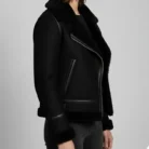 Womens Black Shearling Jacket side