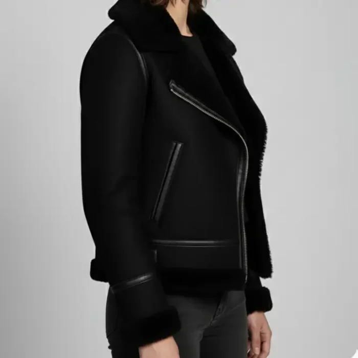 Womens Black Shearling Jacket side