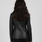 Women's Black Two Button Leather Blazer Jacket — Professional Style back