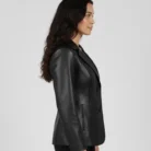 Women's Black Two Button Leather Blazer Jacket — Professional Style side