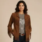 Women’s Fringe Suede Leather Western Jacket – Vintage Cowgirl Style front