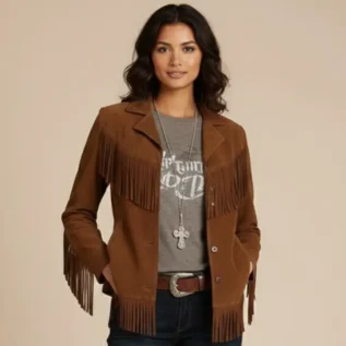 Women’s Fringe Suede Leather Western Jacket – Vintage Cowgirl Style front
