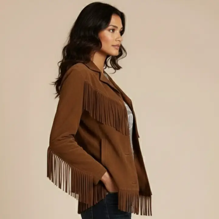 Women’s Fringe Suede Leather Western Jacket – Vintage Cowgirl Style side