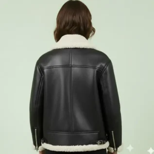 Womens Ivory Aviator Shearling Jacket back