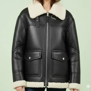 Womens Ivory Aviator Shearling Jacket front