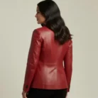 Women's Red Real Leather Blazer Jacket back