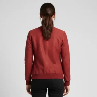 Women's Rib Knit Style Leather Maroon Bomber Jacket back